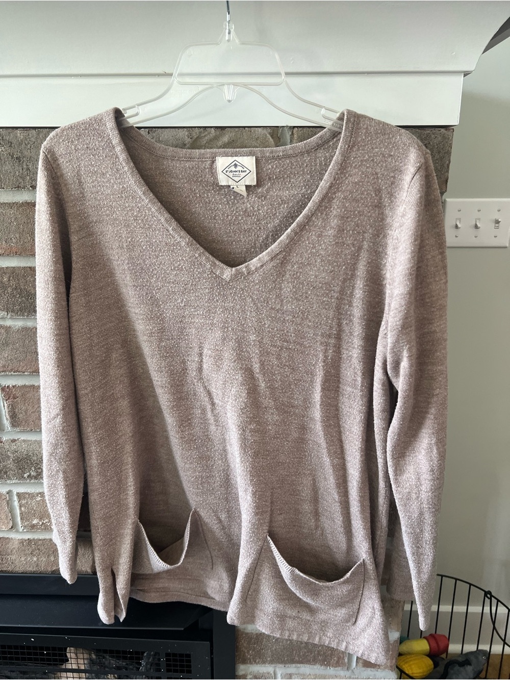 St. John's Bay V-Neck Sweater in Light Taupe